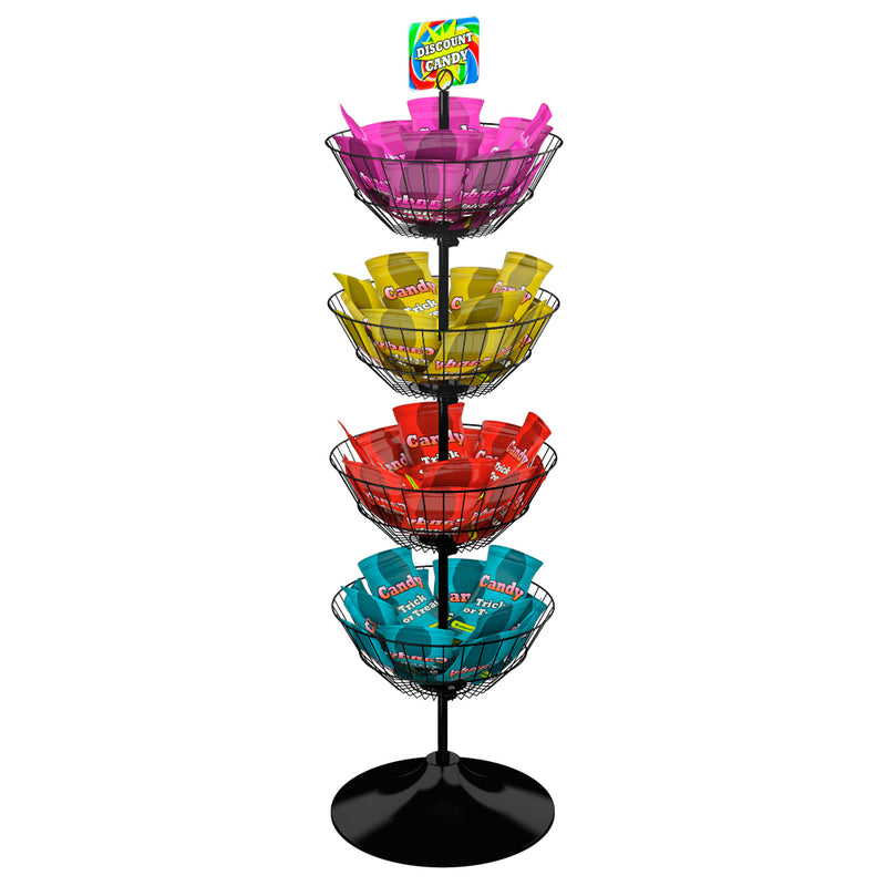 Economical Dump Bin Display with Four 18" Diameter Baskets (Round Floor Base)