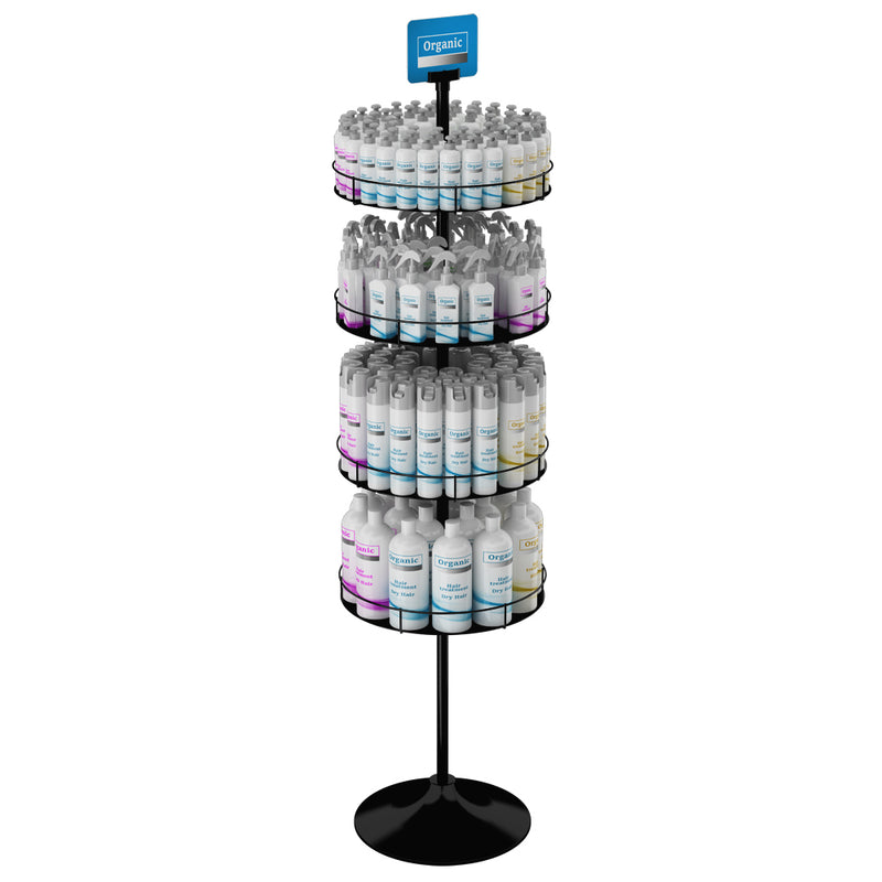 Floor Display Stand with 4 Round Metal Trays (Round Base)