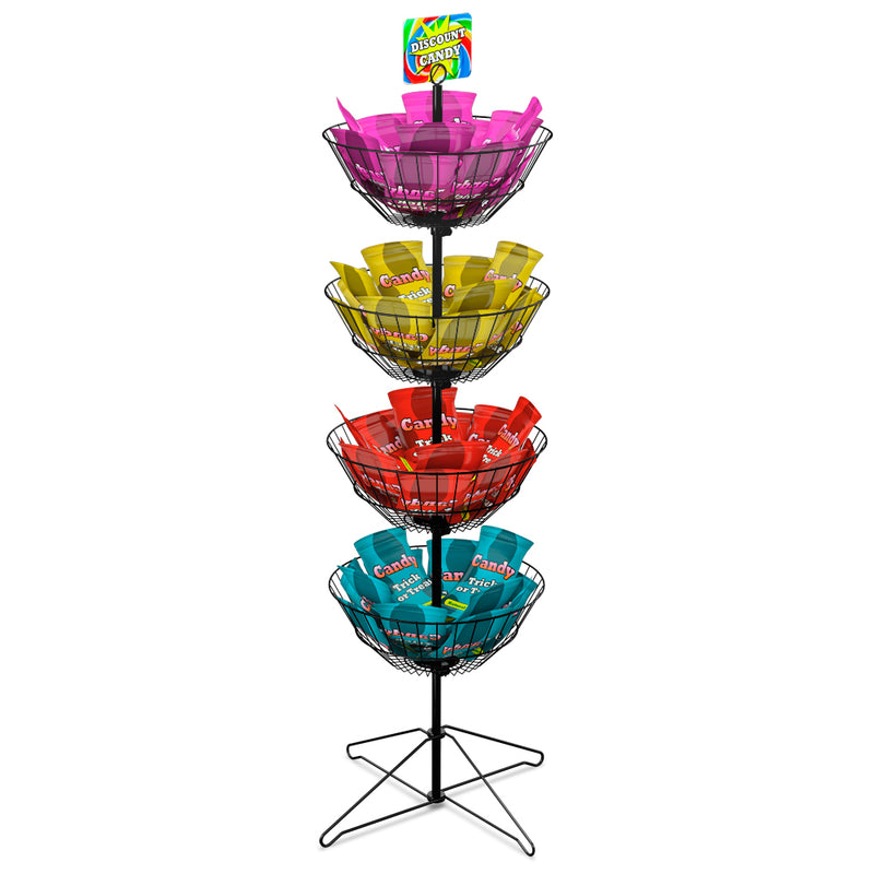 Economical Dump Bin Floor Display with Four 18" Diameter Spinner Baskets