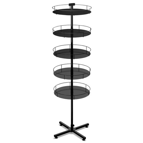 Floor Display Stand with 5 Round Metal Trays (Steel X-base)