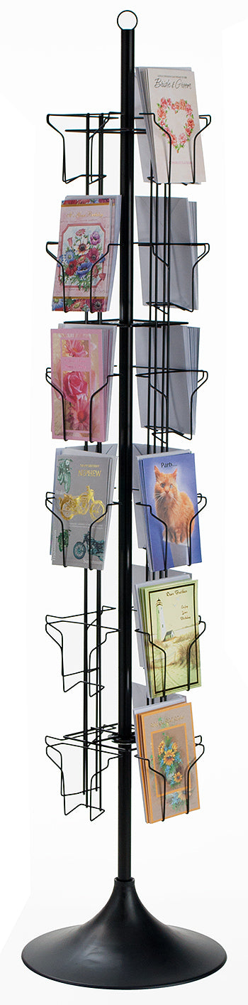 Card Display Railing 24-Pocket Floor Greeting Card Display Spinner Rack (Black)
